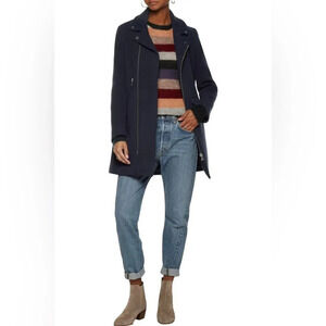 MAJE Garius Asymmetric Wool Blend Felt Coat in Midnight Blue